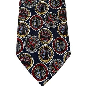 Massimo Livio Silk Tie Made in Italy Navy Multicolor Medallion Pattern 4x60